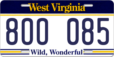 WV license plate 8OO085