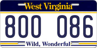 WV license plate 8OO086