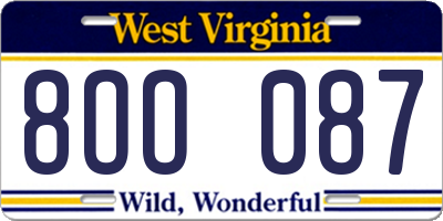 WV license plate 8OO087