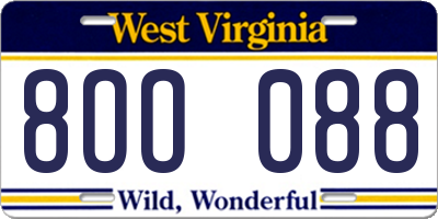 WV license plate 8OO088