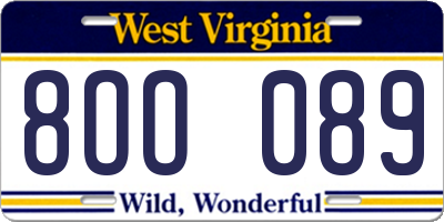 WV license plate 8OO089
