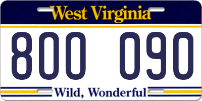 WV license plate 8OO090