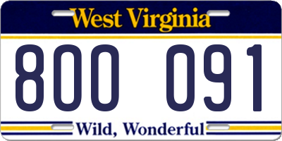 WV license plate 8OO091