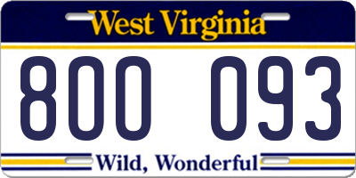 WV license plate 8OO093