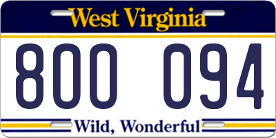 WV license plate 8OO094