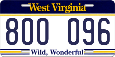 WV license plate 8OO096