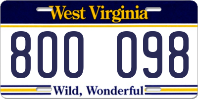 WV license plate 8OO098