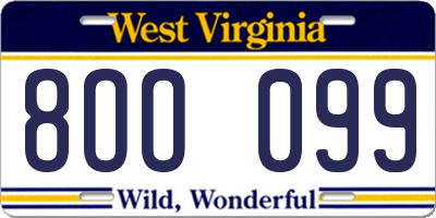 WV license plate 8OO099