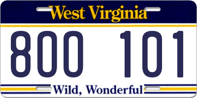 WV license plate 8OO101