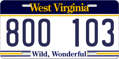 WV license plate 8OO103