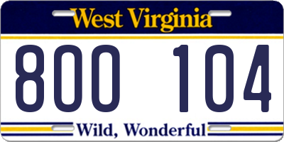 WV license plate 8OO104