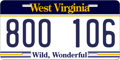 WV license plate 8OO106