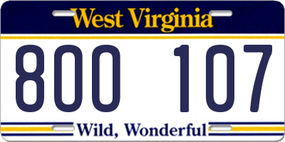 WV license plate 8OO107
