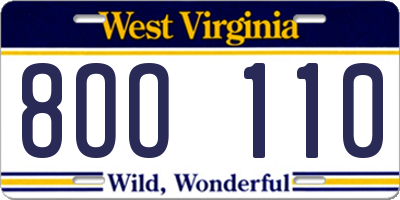 WV license plate 8OO110