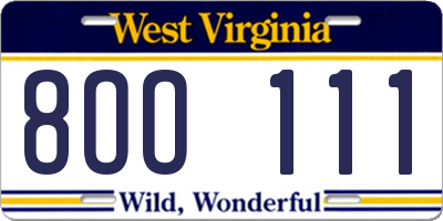 WV license plate 8OO111