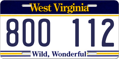 WV license plate 8OO112