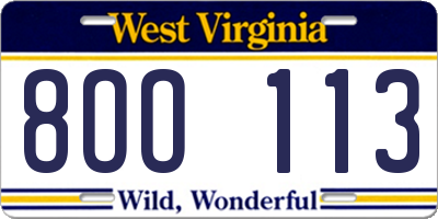 WV license plate 8OO113