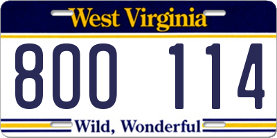 WV license plate 8OO114
