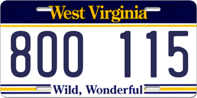 WV license plate 8OO115