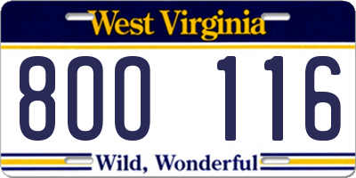 WV license plate 8OO116