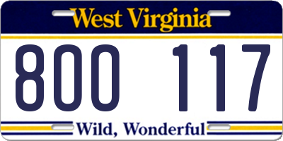 WV license plate 8OO117
