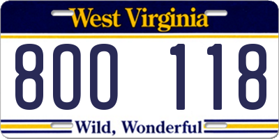 WV license plate 8OO118