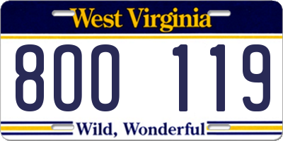 WV license plate 8OO119