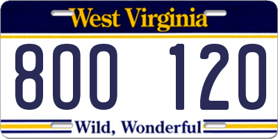 WV license plate 8OO120