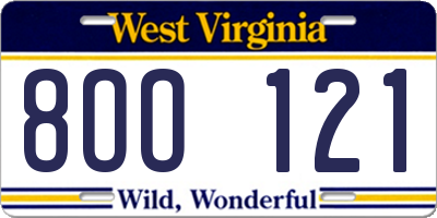 WV license plate 8OO121