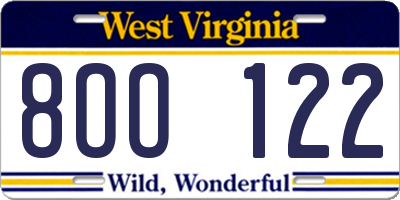 WV license plate 8OO122