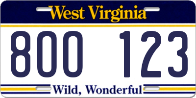 WV license plate 8OO123