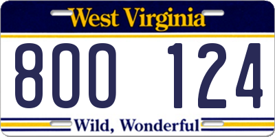 WV license plate 8OO124