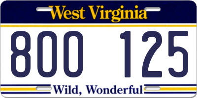 WV license plate 8OO125
