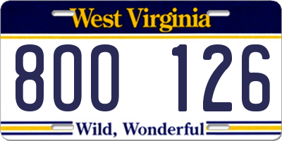 WV license plate 8OO126