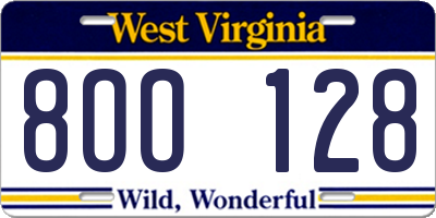 WV license plate 8OO128