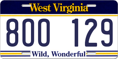 WV license plate 8OO129