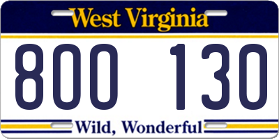 WV license plate 8OO130