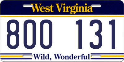WV license plate 8OO131