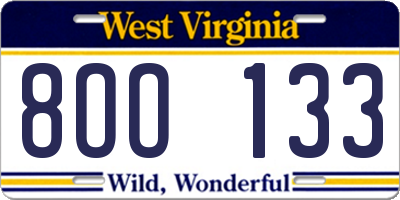 WV license plate 8OO133