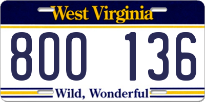 WV license plate 8OO136