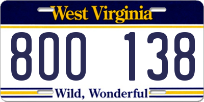 WV license plate 8OO138