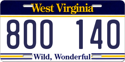 WV license plate 8OO140
