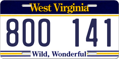 WV license plate 8OO141