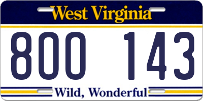 WV license plate 8OO143