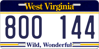 WV license plate 8OO144