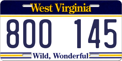 WV license plate 8OO145