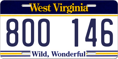 WV license plate 8OO146