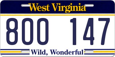 WV license plate 8OO147