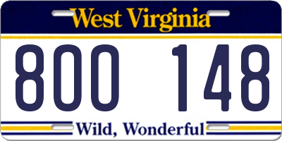 WV license plate 8OO148