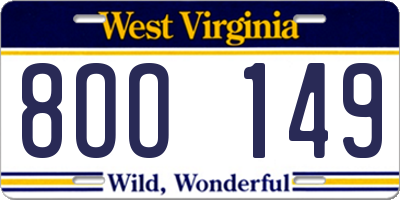 WV license plate 8OO149
